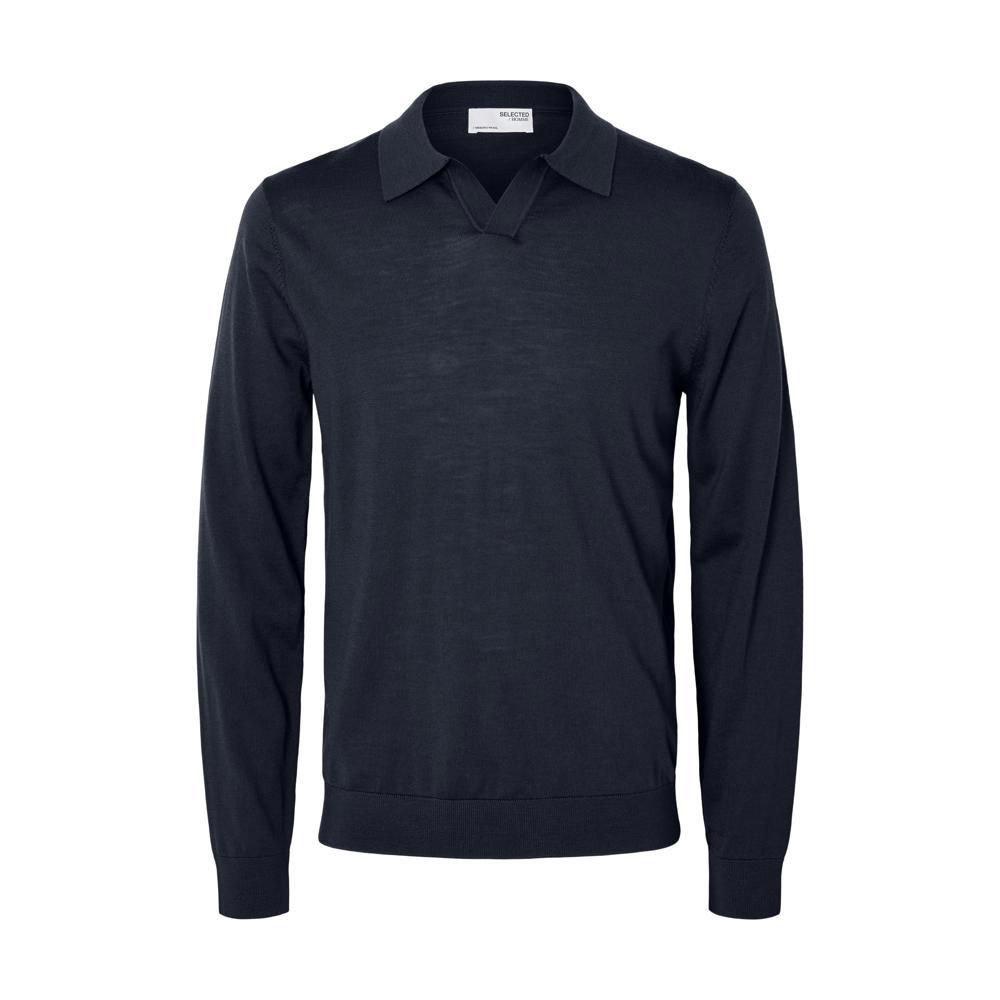 Selected Homme Navy Merino Wool Polo Shirt